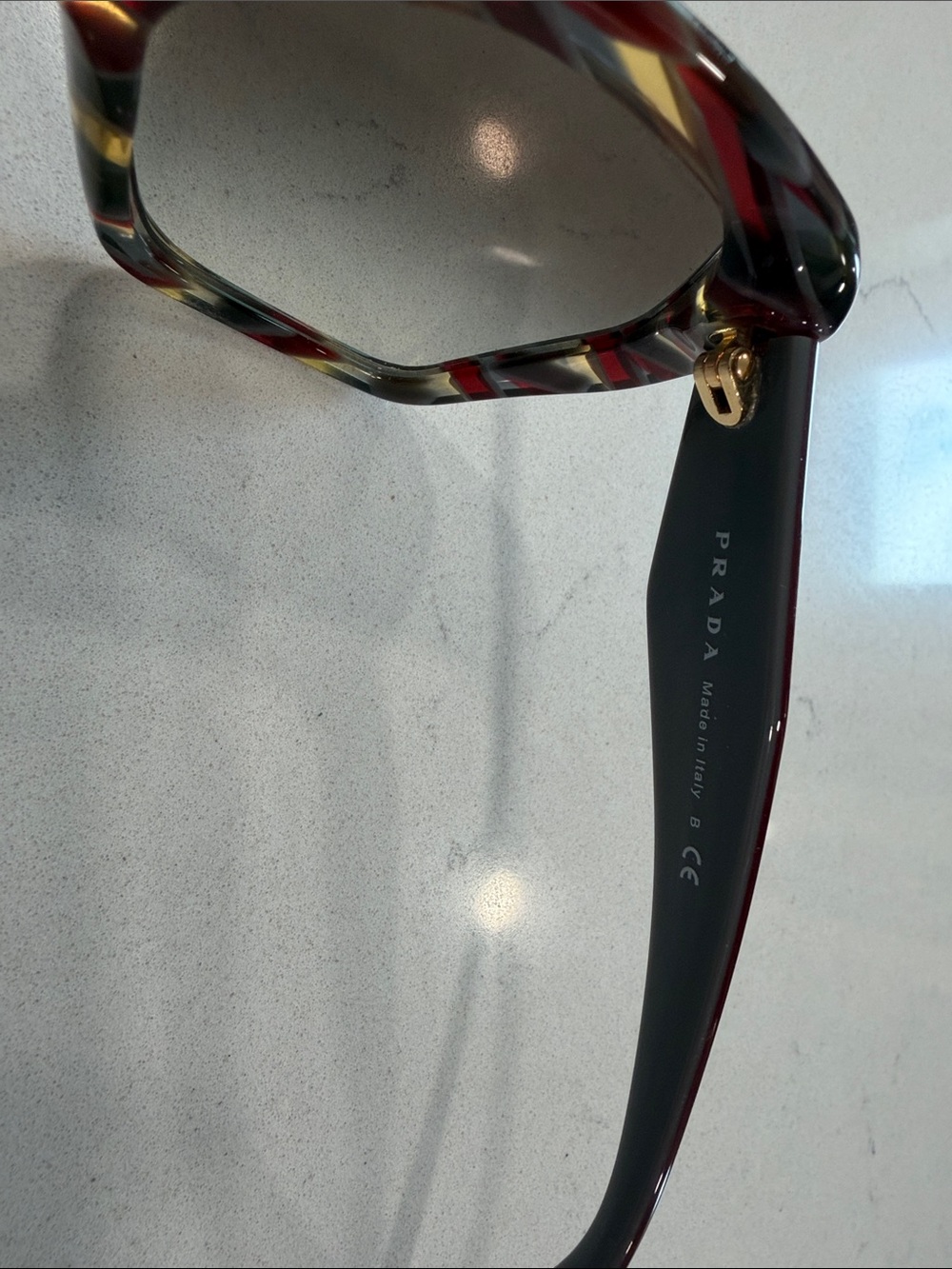 Prada Women’s Tortoise Frame with Burgundy Temples Sunglasses - Picture 5 of 7